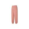 Solid Color Logo Drawstring Fleece-Lined Loose Knit Sweatpants Women Bottoms Pink FB5114-618