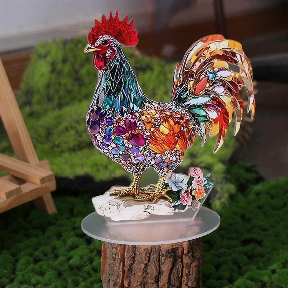 Acrylic Animal Statue Ornament 2D Flat Miniatures Figurine Sculpture Crafts Rooster Ornament Home