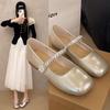 New with Skirt Silver Single Shoes Femininity Flat Bottom Square Head Rhinestone Velcro Mary Jane Shoes