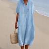 In-Stock Women's Solid Color Short Sleeve Cotton Linen Dress - Commuter Fashion