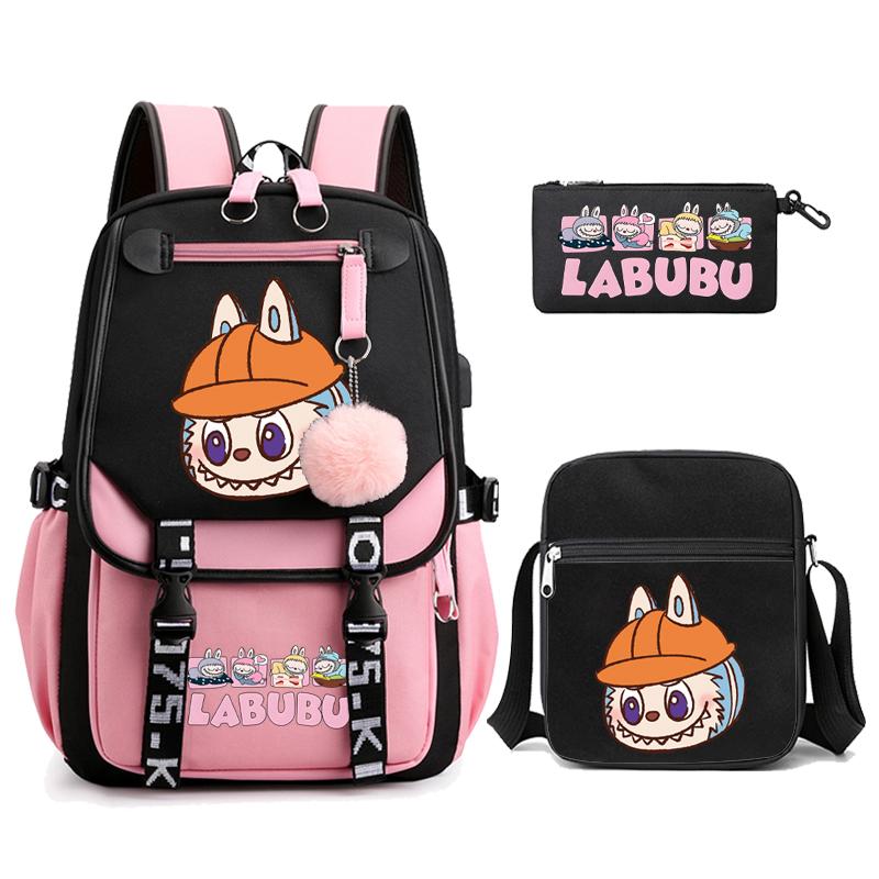 3Pcs/set Cute Printed Backpack with Shoulder Bag Pencil Case Schoolbag Teenager Student Boy Girl Large Capacity Bookbag