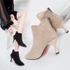 High Heel 7cm Temperament Pointed Suede Short Boots for Women's New Short Tube Slim Heel High Heel Fashion Boots with Plush Cotton Boots