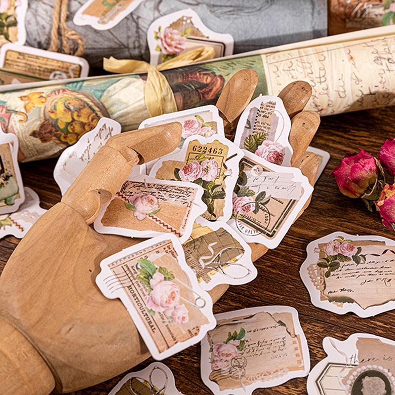 46 Pcs/Box Vintage Botanical Stickers Aesthetic Flowers Hand Account Diy