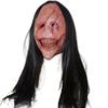 Scary Long Hair Red Face Devil Mask Exposed Teeth Spooky Horror Face Masks Latex Headgear Wig Creativity Halloween Mask Men