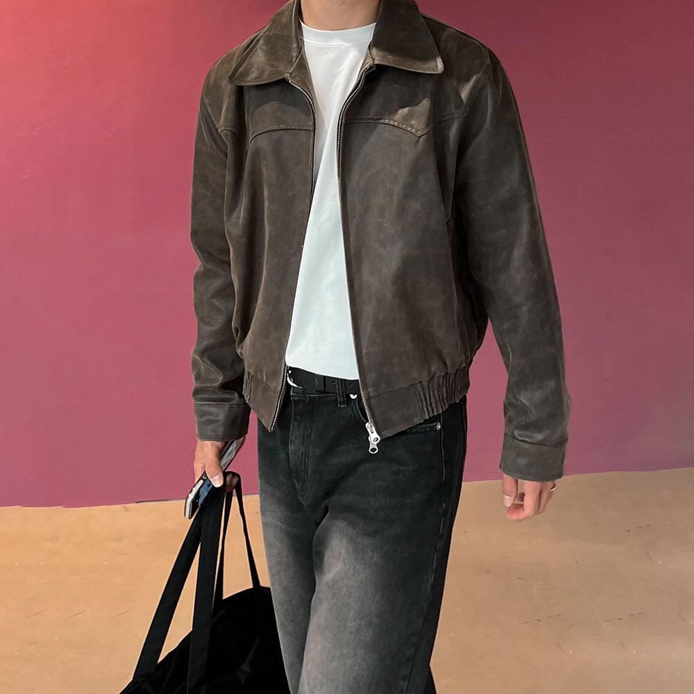 Spring Autumn Vintage Lightweight Distressed Washed Brown Pu Leather Jacket Men Zipper Casual Korean Fashion Clothes