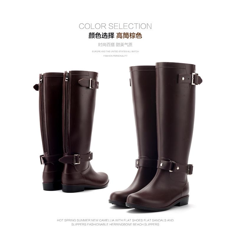 Fashion 2024 New Tall Buckle Rain Boots Women Waterproof Punk Style Zipper Tall Boots Female Shoes Work Knee High Boots Plus Size 36-41