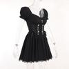 AltGoth Vintage Gothic Princess Dress Women Dark Harajuku Lace Up Cross Corset Dress Streetwear Partywear Lolita Dress Female
