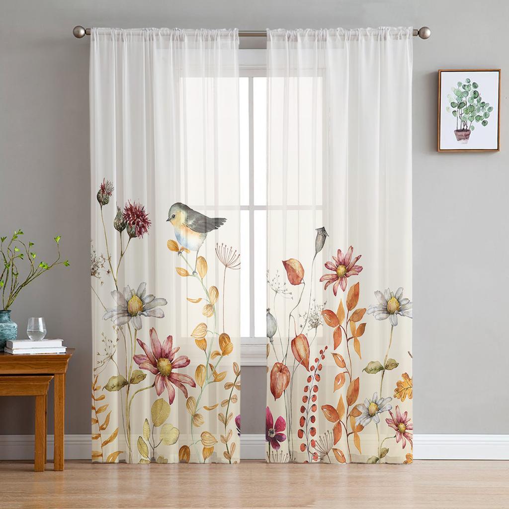 Thanksgiving Autumn Wild Flowers Voile Curtains For Bedroom Tulle Window Curtain For Living Room Sheer Curtains Blinds Drapes