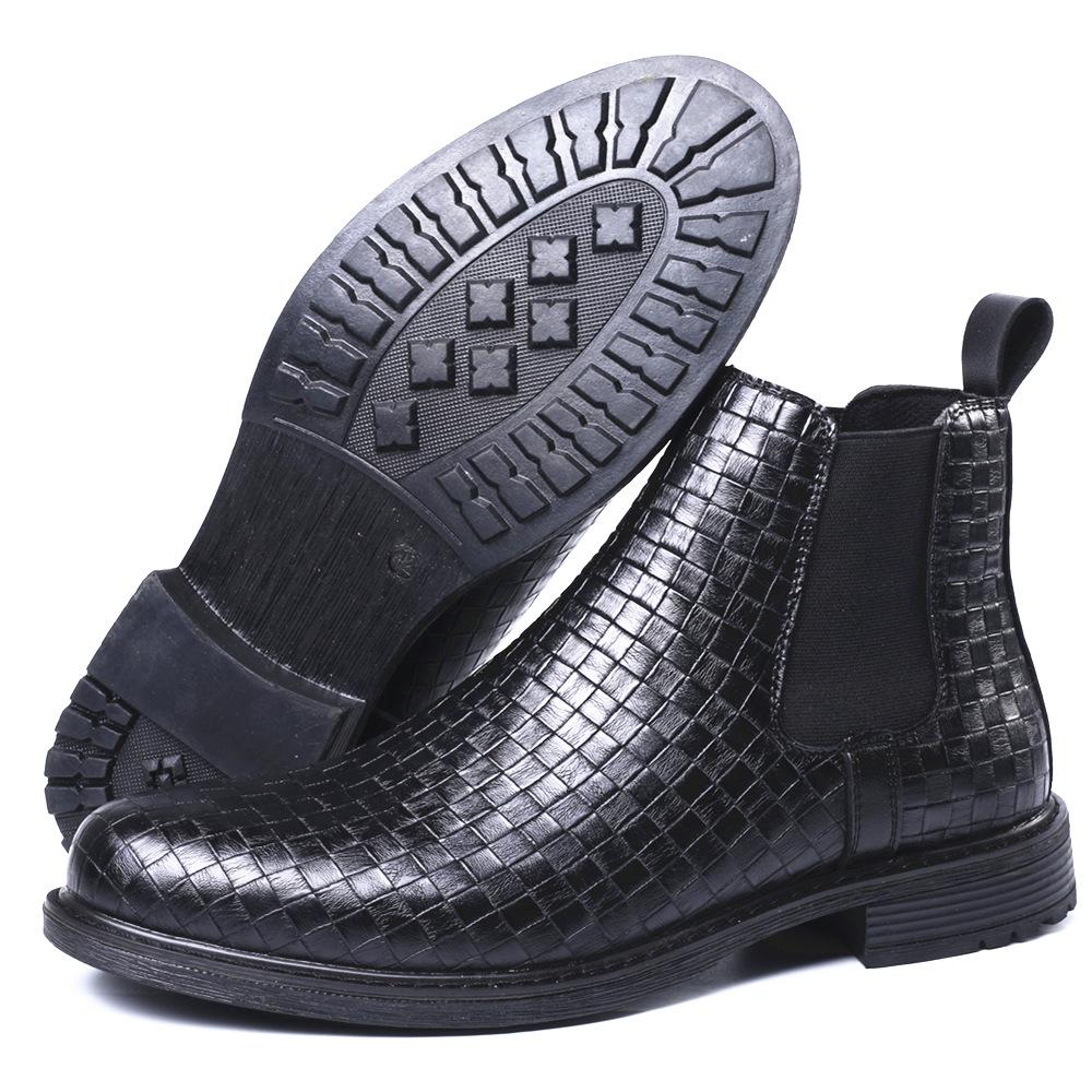 New Men's Woven Pattern Handmade Elastic Sleeve High Top Leather Boots for Casual Business and Fashion Chelsea Leather Boots
