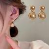 1 Pair Chic Earrings Champagne Color Geometric Faux Pearls Ear Studs Glossy Surface Electroplating
