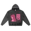 DTG Print Knitted Denim Zip-Up Hoodie Anime Streetwear 30 Brother Print Zipper Hoodies  