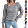 Women's Fashion Casual Solid Color Square Neck Button Cable Knit Pullover Sweater