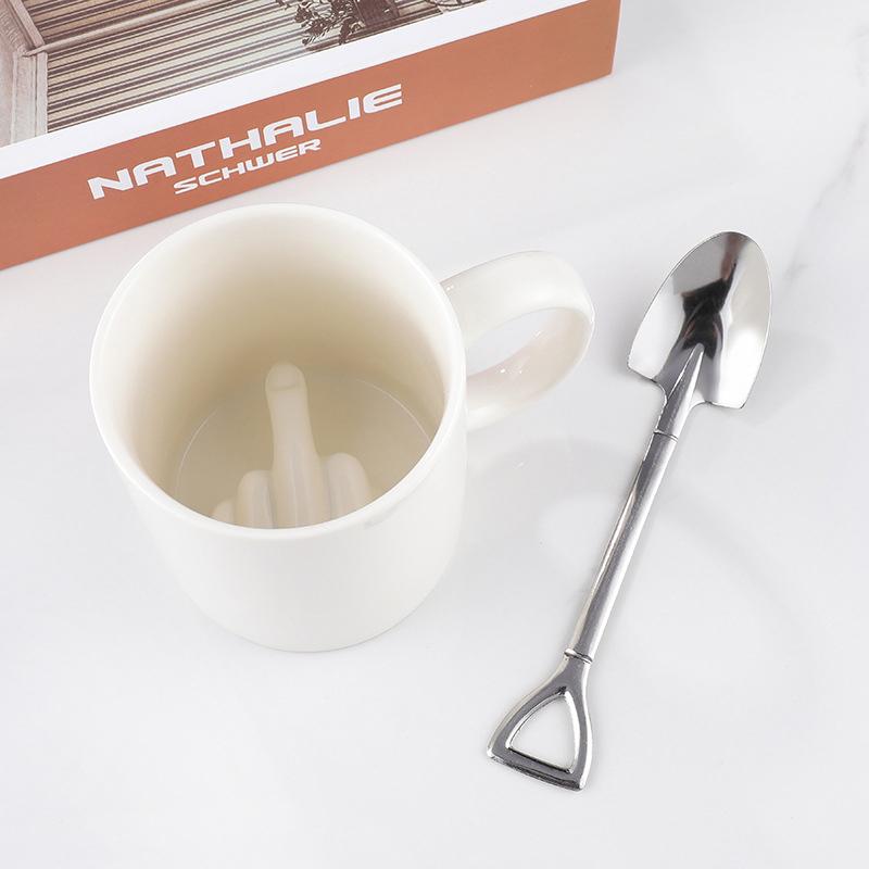 Creative Design White Middle Finger Mug Novelty Style Mixing Coffee Milk Cup Funny Ceramic Mug 300Ml Enough Capacity Water Cup
