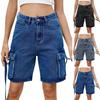 Women's Fashionable Solid Color Pocket Workwear Denim Casual Five Quarter Shorts