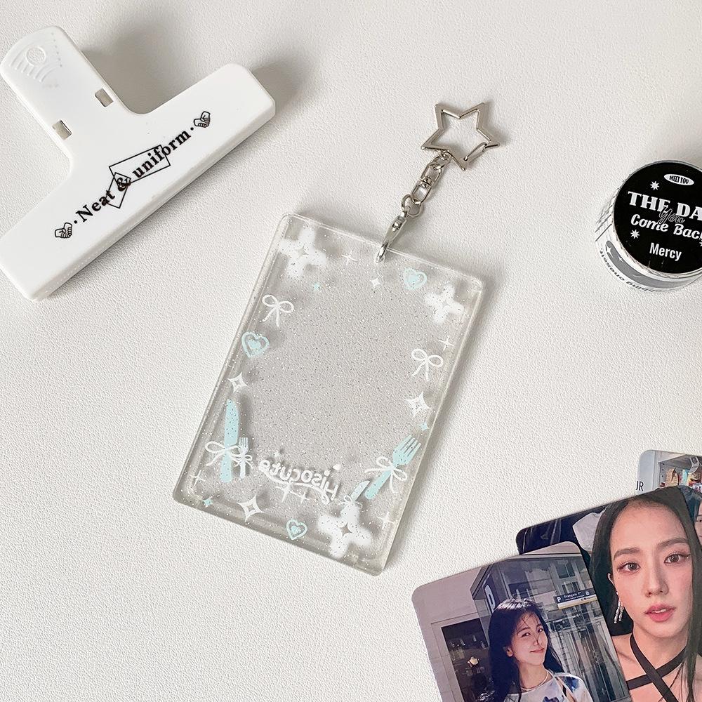 Korean Transparent Glitter Card Holder - Starry Design for Small Cards & 3-Inch Polaroids