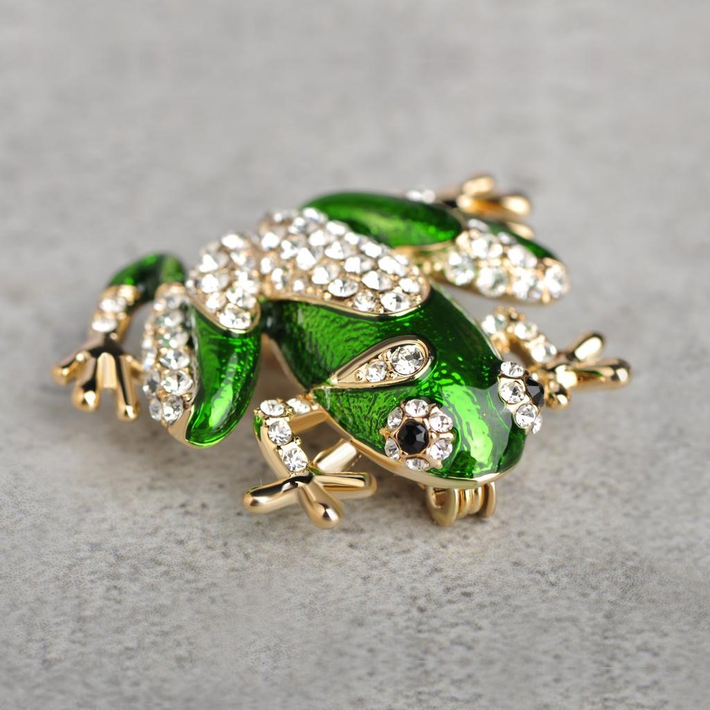 MECHOSEN Lucky Cute Frog Brooch Tie Tack School Entrance Animal Pin, Clip, Pin, Clip, Women's, Men's, Kids, Graduation, Ceremony, Crystal, Green,