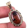 Natural Mahogany Obsidian Gemstone 925 Solid Silver Two Tone Pendant 1.50'' H4w60