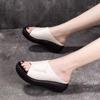 Fashion 2024 Summer New Fashion Solid Color Open Toe Women Slippers Wearing Thick Sole Slope Heel Comfortable Women's Shoes Outside