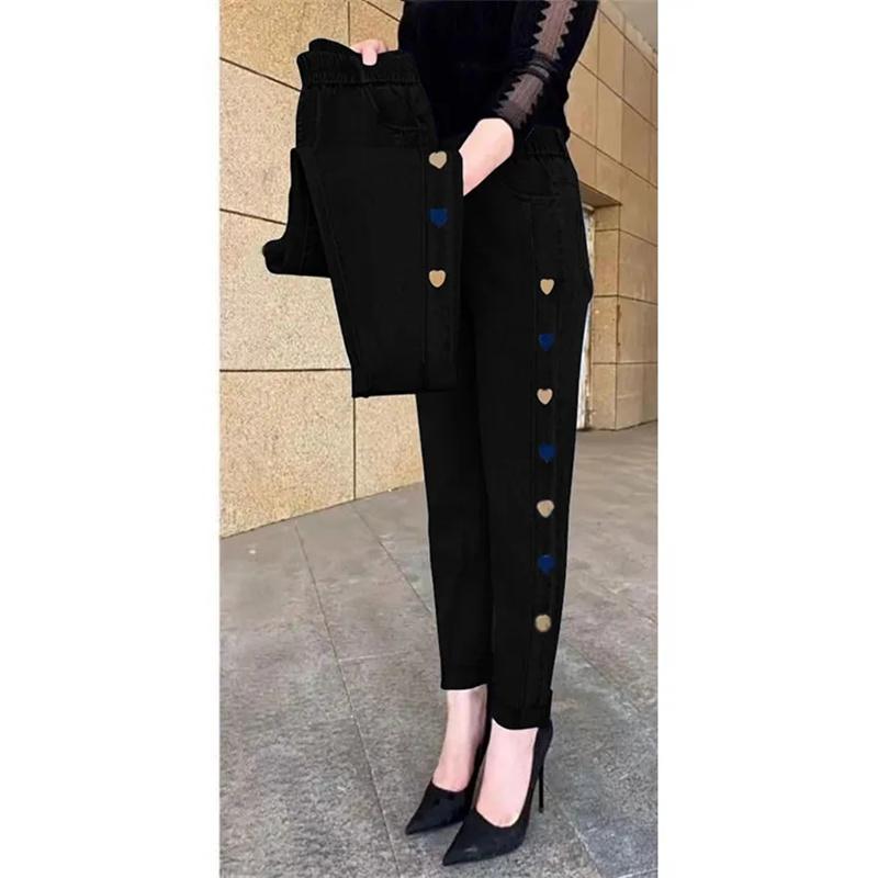 Embroidery Jeans Women's  Elastic High Waist Jeans Fashion Women Pocket Mom Jeans Skinny Stretch Pants Women