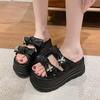 Fashion Women High Platform Butterfly-knot Slippers New 2025 Summer Beach Ladies 8.5CM Wedge Heels Shoes Woman Outside Chunky Sandals