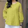 Womens Casual Embroidery Lace Patchwork 3/4 Sleeve Loose Blouse