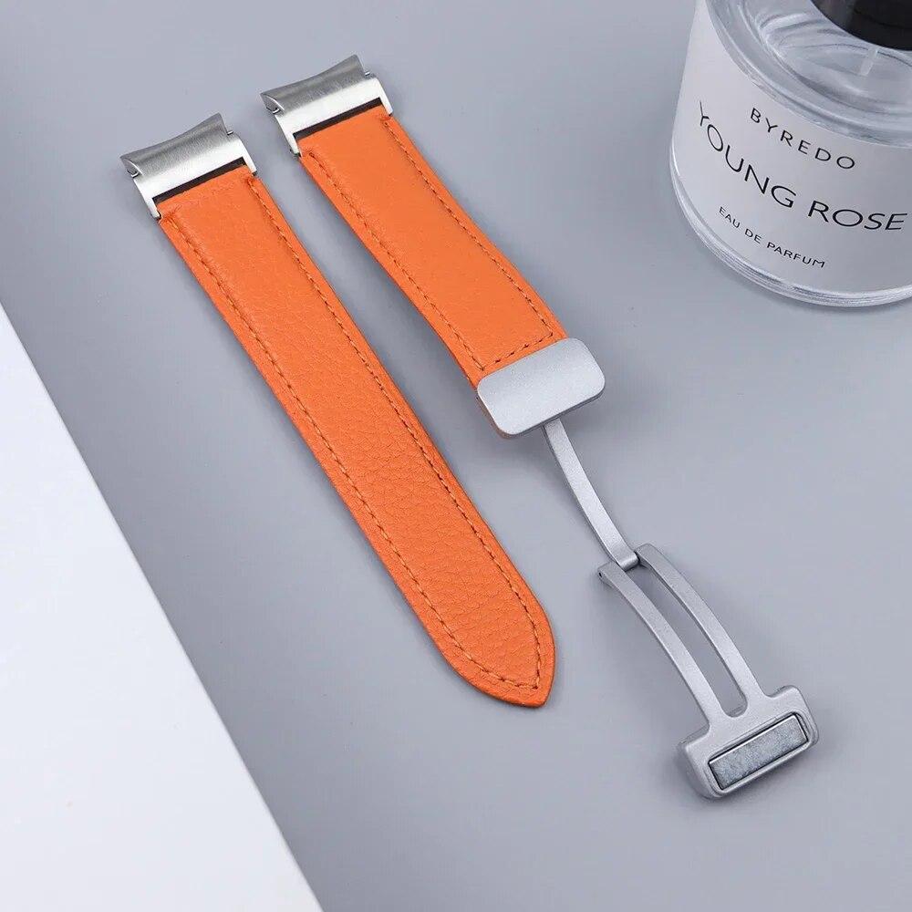 Quick Fit Leather Strap For Samsung Galaxy Watch 6Classic 43mm 47mm 6/5/4 40mm 44mm Magnetic Buckle for Watch 5pro 45mm Leather Band
