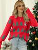 Women's Autumn and Winter Pullover Jacquard Christmas Tree Knitted Sweater Long Sleeved Red Christmas Sweater