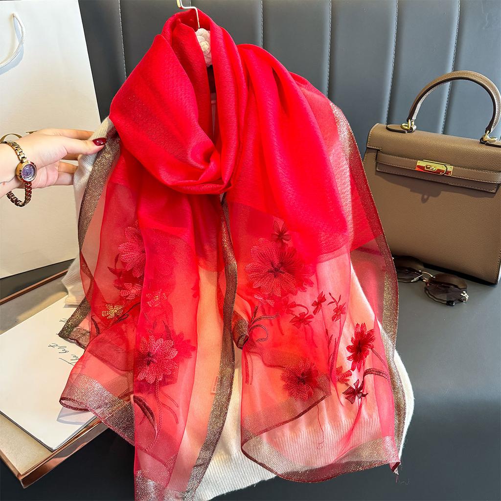 Длинный шарф из шелковой шерсти Шали и накидки для женщин Цветочная вышивка Bufandas Пашмина Шейный пончо Шарфы Повязка на голову Хиджаб Бандана