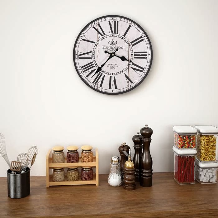VidaXL Vintage Wall Clock Decoration Living Room Watch Wall Clock MDF 30 Cm White and Black 50626