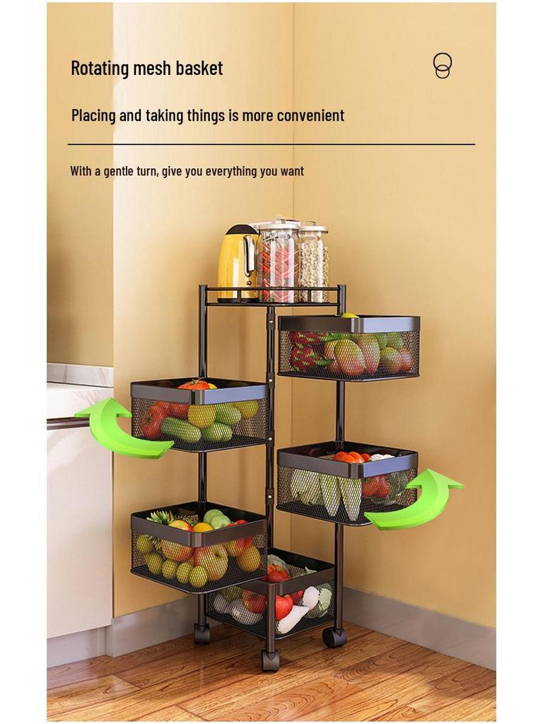 Rotating Multi-Layer Storage Rack for Fruits & Vegetables - No Installation Needed