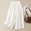 2025 Summer New Retro Pleated Solid Color Cotton and Linen Straight Nine-point Culottes Elastic Waist Foreign Wide-leg Pants Women