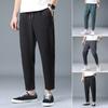 Men Ninth Pants Drawstring Elastic Waist Straight Leg Loose Solid Color Pockets Plus