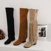 Women's Low-heeled Boots Autumn and Winter New Thick-heeled Large-size Fringed Boots