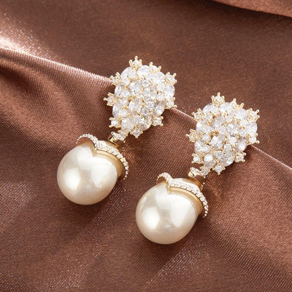 Elegant Rhinestone Drop Earrings Pearl Vintage Long Earrings Crystal Stud Earrings Girls Gift