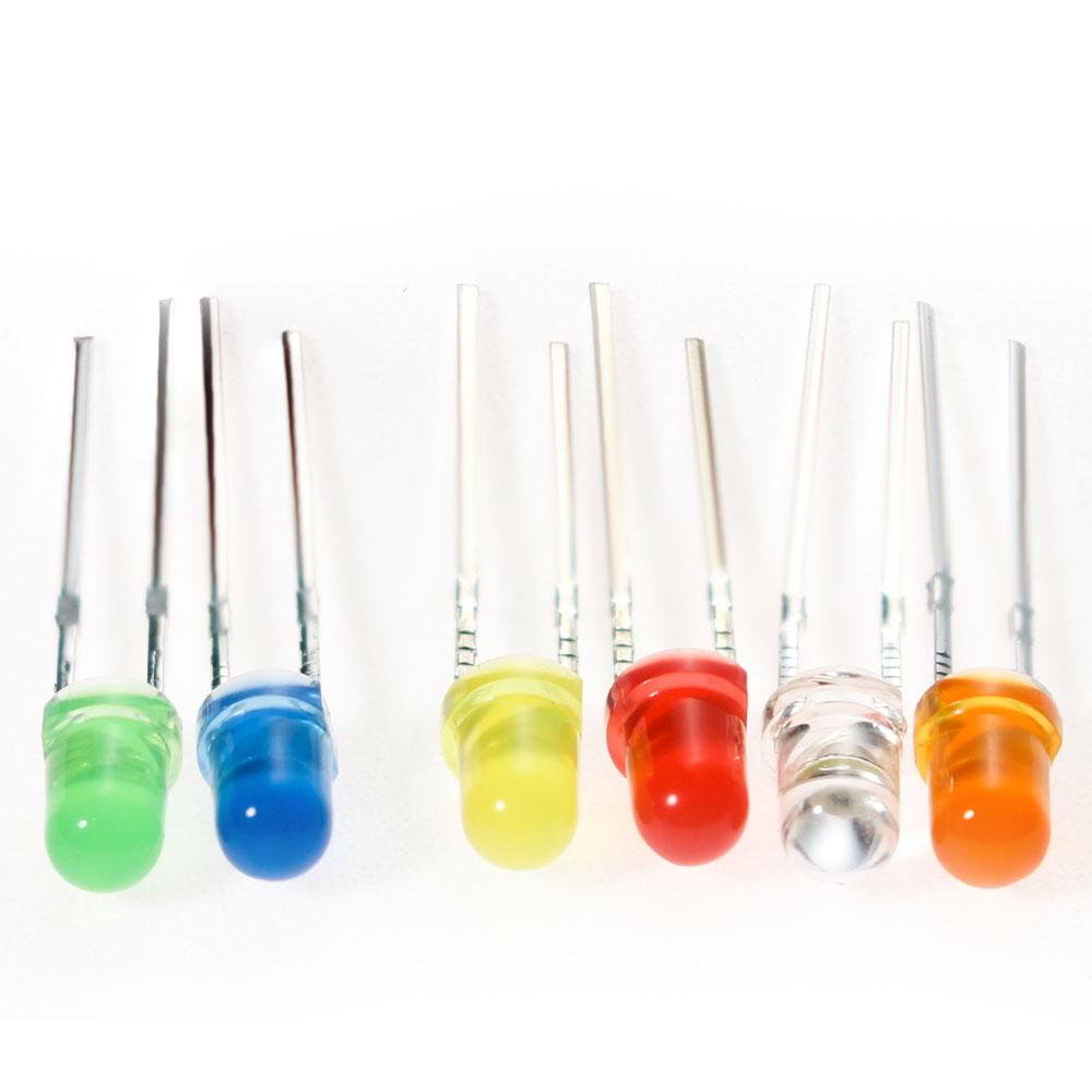 60pcs/lot Led Diodes Kit 3mm 6 Values *10PCS LEDs set,White Red Yellow Blue Green Orange F3 LED Lights Diodes Electronic Kit
