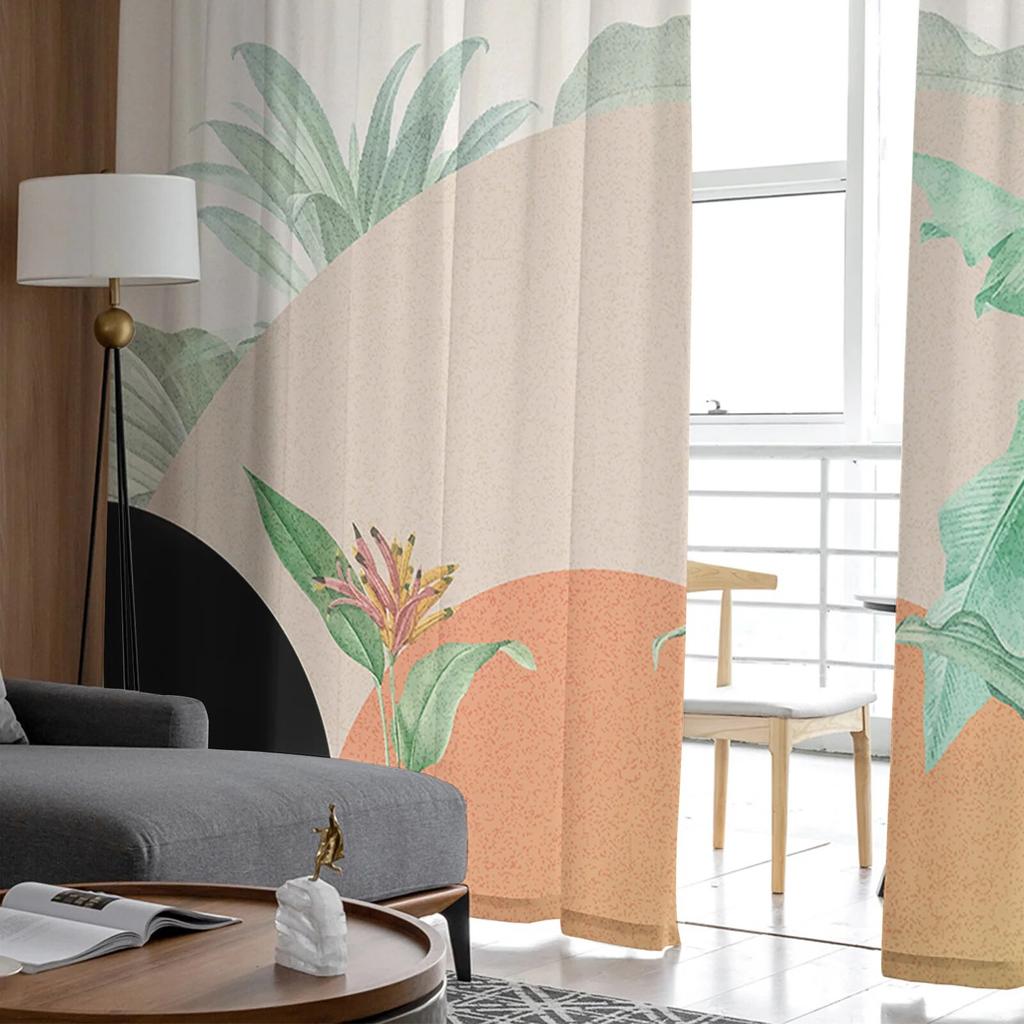 Boho Abstract Leaves Plants Tulle Curtains For Living Room Sheer Curtain For Bedroom Kitchen Blinds Voile Curtains