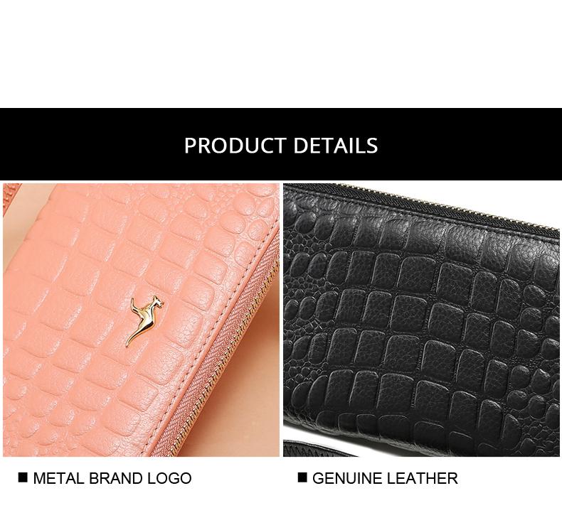 KANGAROO KINGDOM Fashion Women Wallet Genuine Leather Long Zipper Clutch Purse Card Holder Phone Wallet Brand