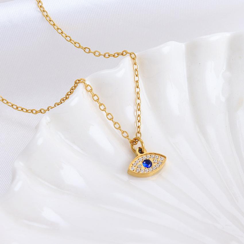 Tide Street Hip Hop Light Blue Horse Eye Lucky Eye Pendant Stainless Steel Necklace