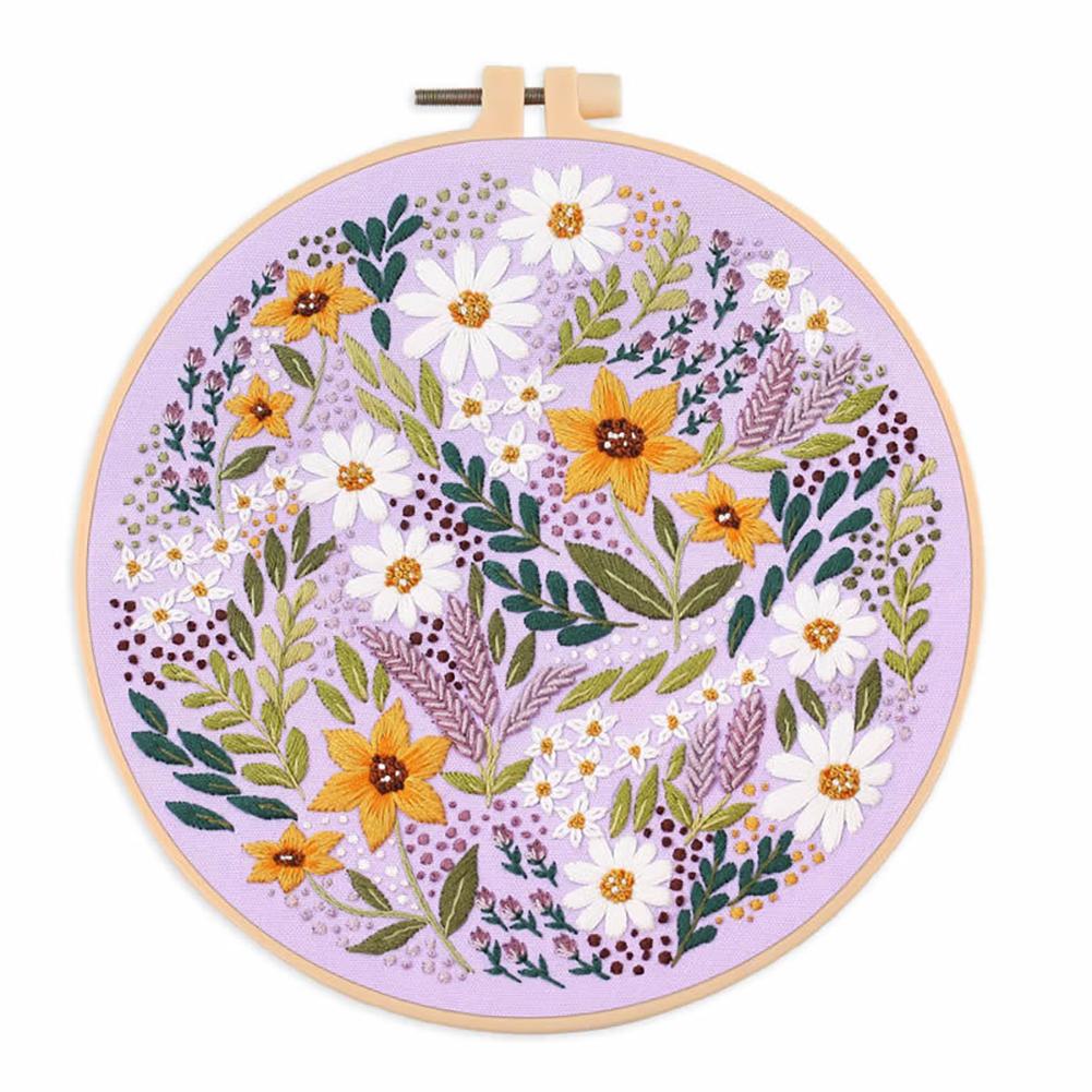 Embroidery Kit DIY Embroidery Starter Kit Hand Stitch Embroidery Fabric With Floral Pattern Drawing Threads Needles Hoop