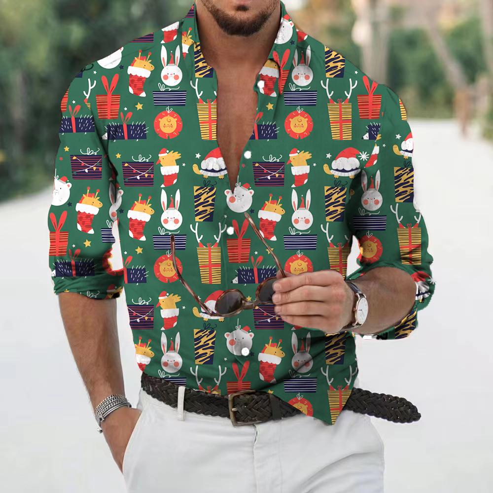 Spring Autumn Men Long Sleeve 3D Digital Print Christmas Shirt Men Casual Cardigan Shirt Tops