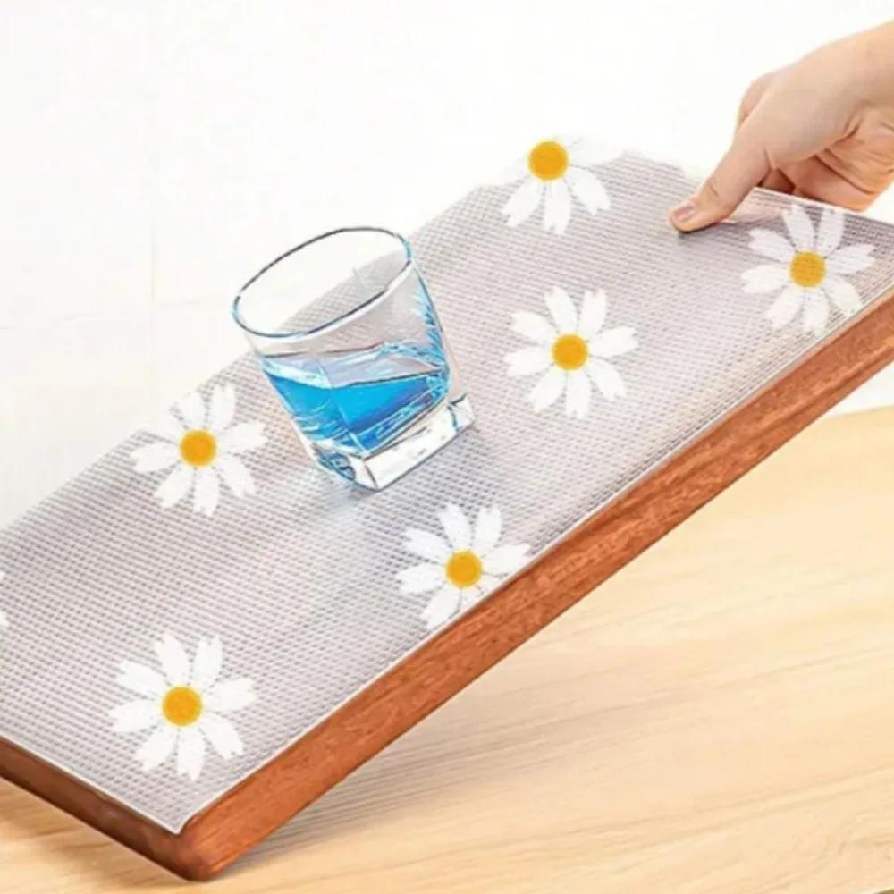 1 Roll EVA Waterproof Fridge Pad Cupboard Mat Daisy Shelf Liner For Kitchen Cabinets Easy Placemats Non-Adhesive Drawer Liner