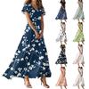Women's Summer Casual Fashion Print Color Dresses V-Neck Short Sleeve Dresses