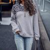Осенне-зимняя женская леопардовая принтованная толстовка на молнии с короткими рукавами, повседневный теплый свитер с длинными рукавами