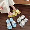 Thick-soled Slippers for Women's New Summer Models, Not Tired of Stepping On Shit, One-word Sandals, Bows, Advanced Sense of Camping Slippers for Wome