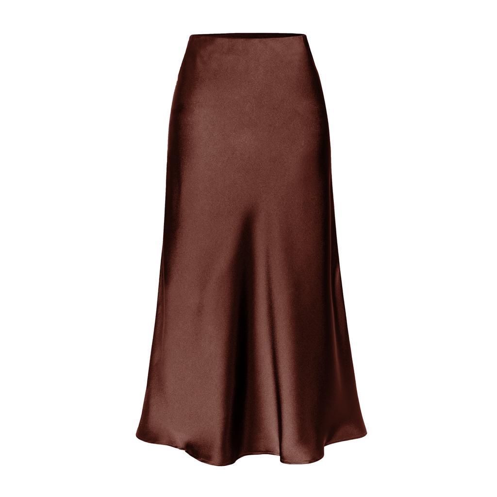 Elegant Temperament, High-quality Acetate Satin Elastic High-waist Split Mid-length Skirt