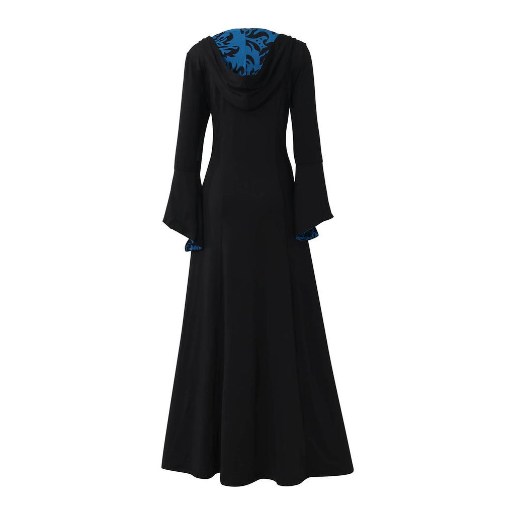 Women Vintage Retro Gothic Long Sleeve Hooded Dress Long Gown Dresses