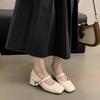 French Retro Square Head Light Mouth Single Shoes Women's Middle Heel Spring and Autumn Evening Temperament Fairy Thick Heel Mary Jane Small Leather S