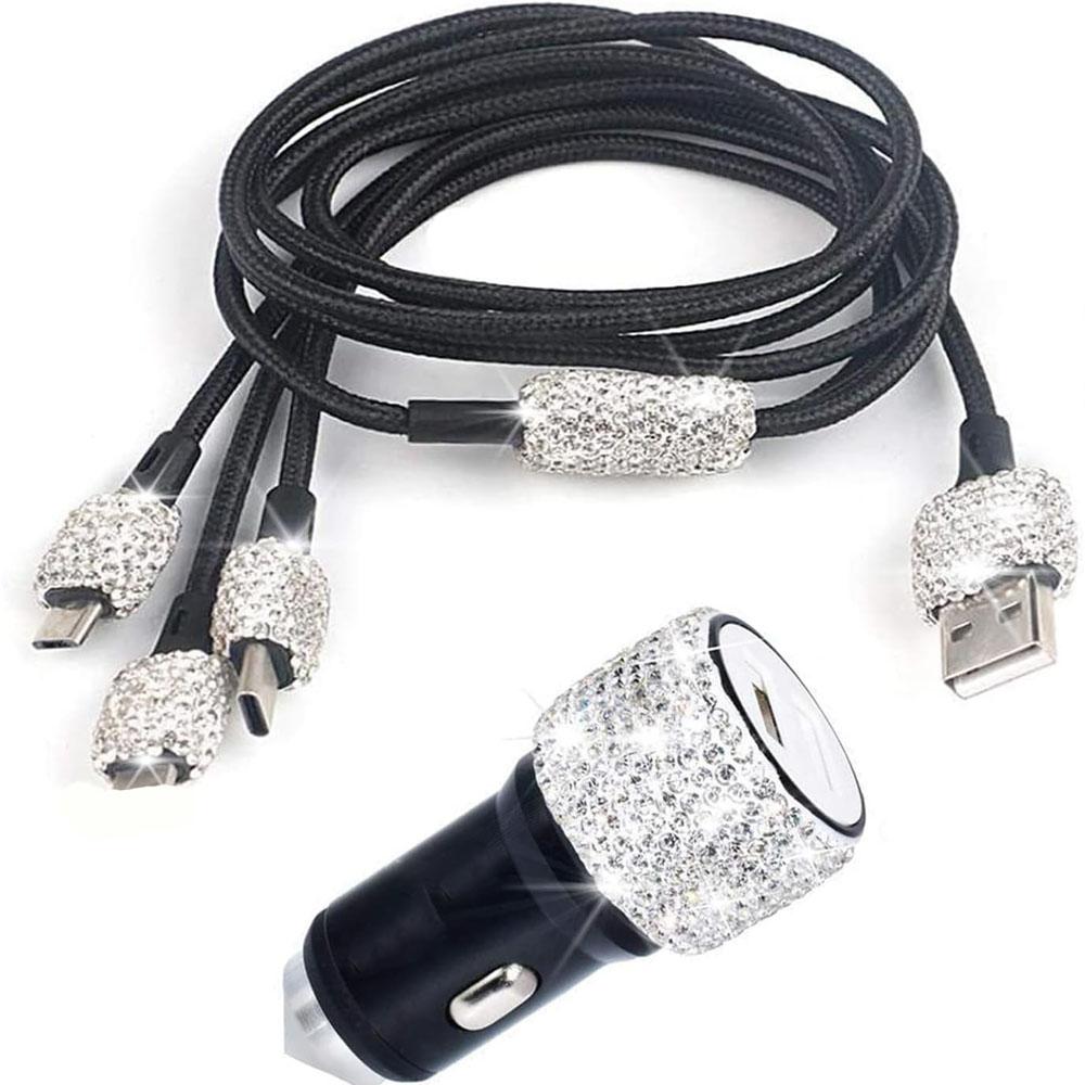 Bling Bling USB Car Charger 5V 2.1A Dual USB Port Fast Adapter Car Decor Styling Diamond Car Accessories Interior for Woman