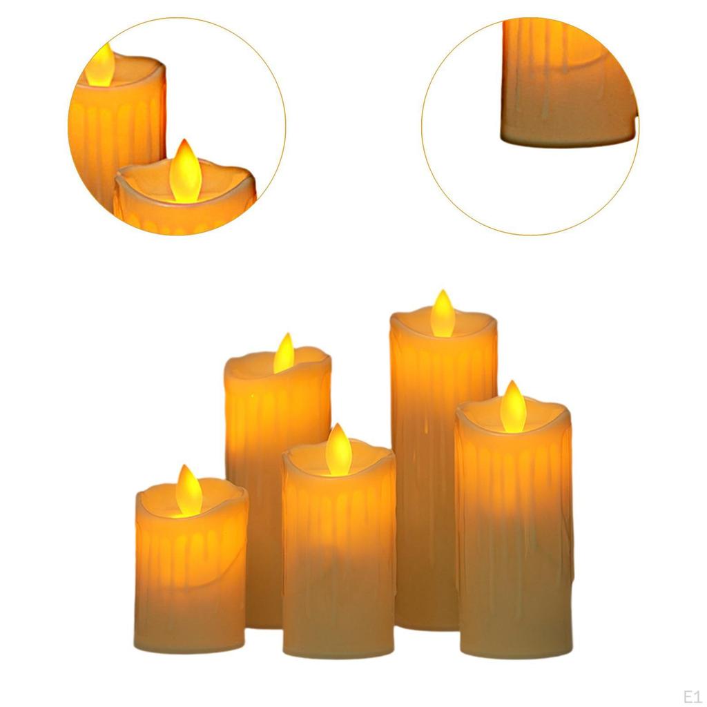 5x Flameless Candles LED Flickering Pillar for Dining Table Bedroom