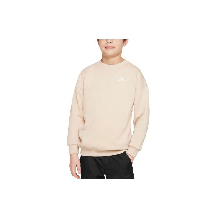 Nike Sportswear Club Fleece Logo Embroidered Crewneck Loose Fit Kids Tops Khaki FD2923126